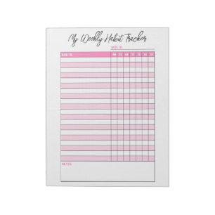 Bloc De Notas Notepad de Rastreador de Hábito Semanal Rosa