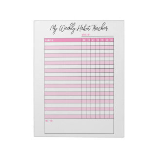 Bloc De Notas Notepad de Rastreador de Hábito Semanal Rosa