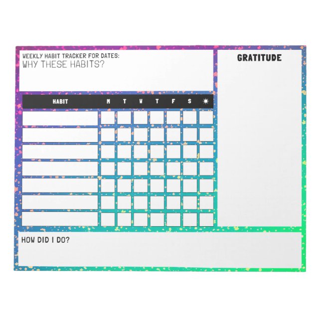 Bloc De Notas Notepad de Rastreador de hábitos semanal grande (Frente)
