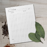 Bloc De Notas Notepad de receta culinaria simple Minimalista<br><div class="desc">Un simple cuaderno minimalista para la organización de recetas.</div>