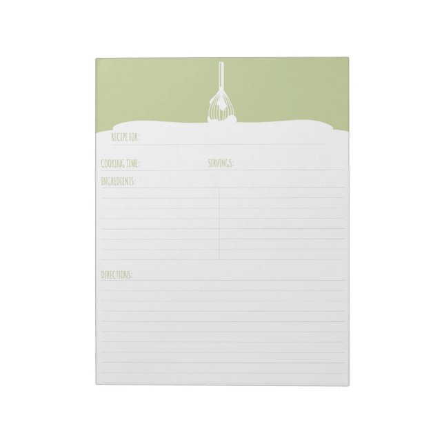 Bloc De Notas Notepad de receta de hornear de Frosting verde (Lado Izquierdo)