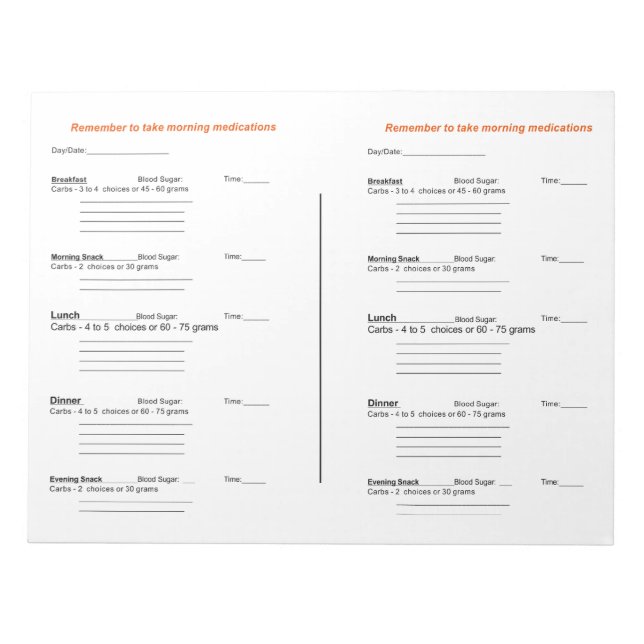 Bloc De Notas Notepad de registro diario diabético (Frente)