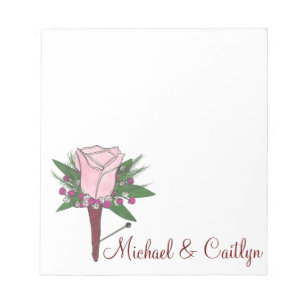 Bloc De Notas Notepad del Boda rosa de Boutonniere personalizado