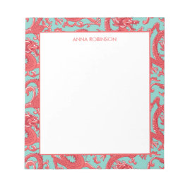 Bloc De Notas Notepad del Dragon Red and Aqua Chinoiserie