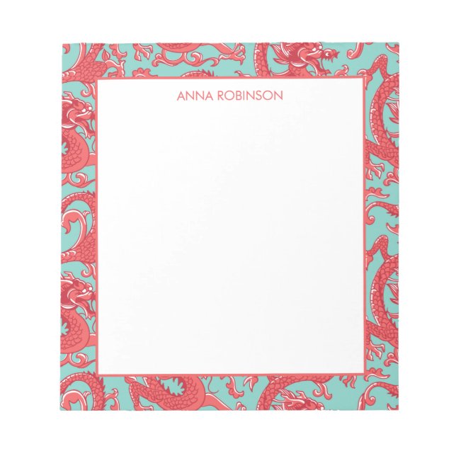 Bloc De Notas Notepad del Dragon Red and Aqua Chinoiserie (Frente)