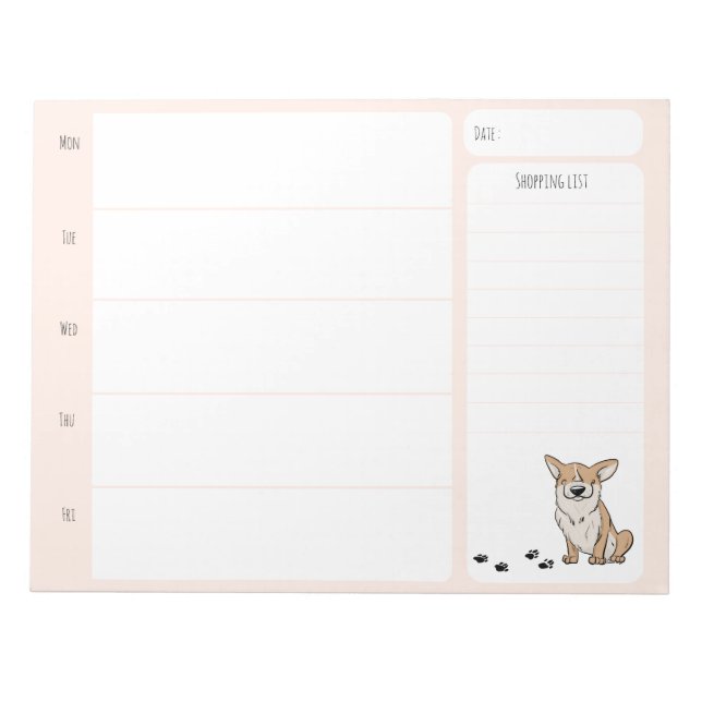 Bloc De Notas Notepad del plan de almuerzo de escuela Corgi (Frente)