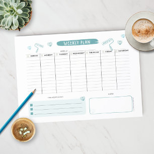 Bloc De Notas Notepad del planificador de Blue Weekly Adorable