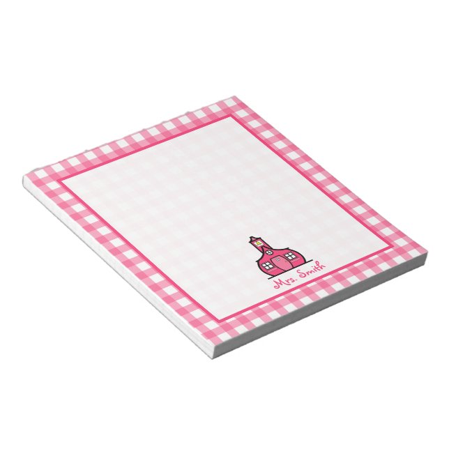 Bloc De Notas Notepad del profesor Pink Gingham (Lado Derecho)