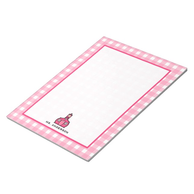 Bloc De Notas Notepad del profesor Pink Gingham (Lado Derecho)