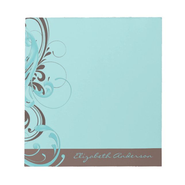Bloc De Notas Notepad floral Aqua Blue Brown personalizado (Frente)