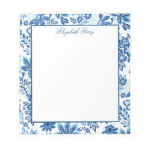 Notepad floral azul y blanco clásico