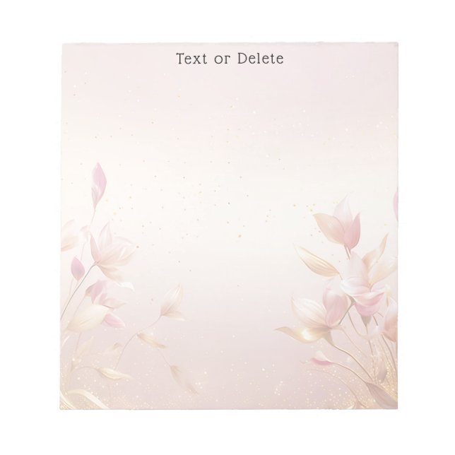 Bloc De Notas Notepad floral de hojas doradas rosadas (Frente)