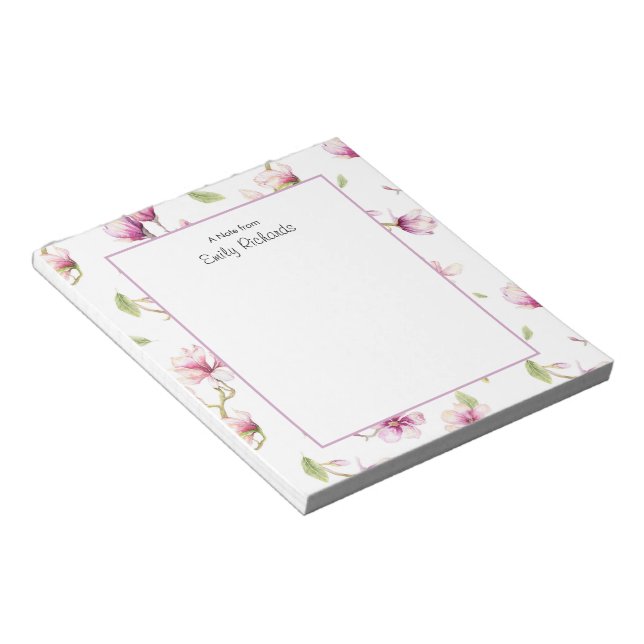 Bloc De Notas Notepad floral de magnolia rosa personalizada (Lado Derecho)