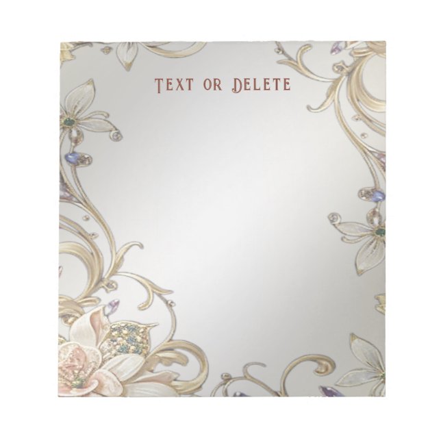 Bloc De Notas Notepad floral de oro blanco (Frente)