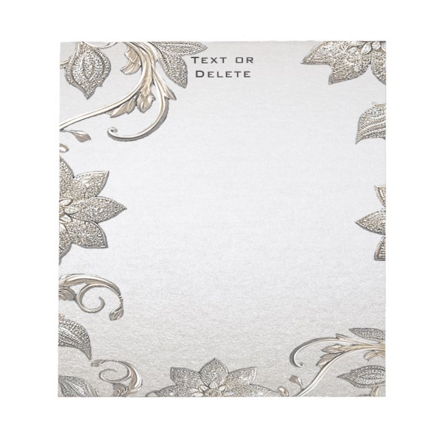 Bloc De Notas Notepad floral de oro plateado (Frente)