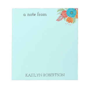 Bloc De Notas Notepad floral Naranja de coral Verde azulado retr