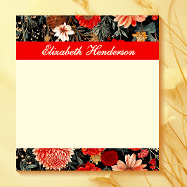 Bloc De Notas Notepad floral rojo y crema oscuro