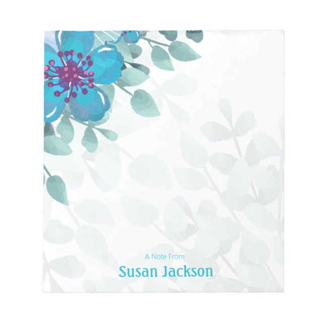 Bloc De Notas Notepad floral turquesa personalizada (Frente)