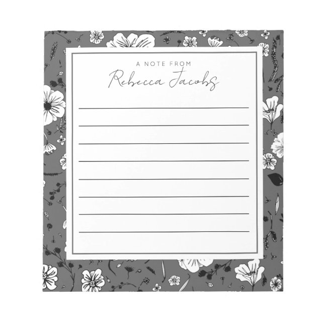 Bloc De Notas Notepad gris floral (Frente)