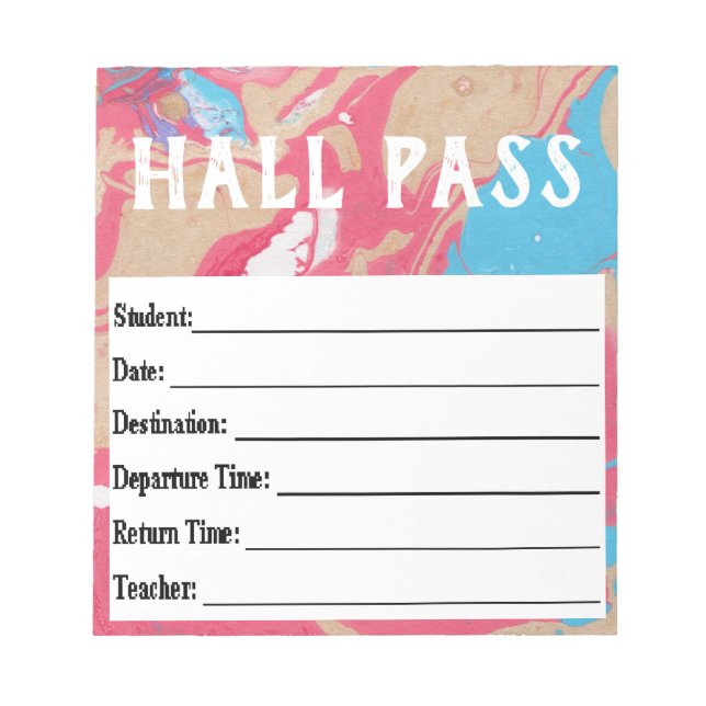 Bloc De Notas Notepad Hall Pass (Frente)