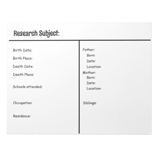 Bloc De Notas Notepad - Investigación genealógica (Frente)
