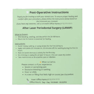 Bloc De Notas Notepad (LANAP) de instrucciones de Op postdental