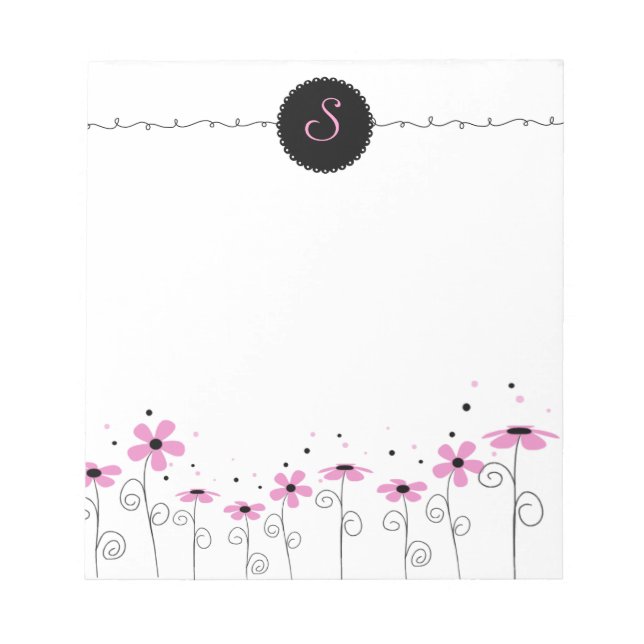 Bloc De Notas Notepad Monograma Personalizado Floral Whimsy (Frente)