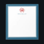 Bloc De Notas Notepad Nautical Personalizado, Cangrejo Rojo<br><div class="desc">Utilice la plantilla para agregar personalización a la parte superior del bloc de notas.</div>