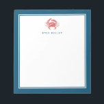 Bloc De Notas Notepad Nautical Personalizado, Cangrejo Rojo<br><div class="desc">Utilice la plantilla para agregar personalización a la parte superior del bloc de notas.</div>