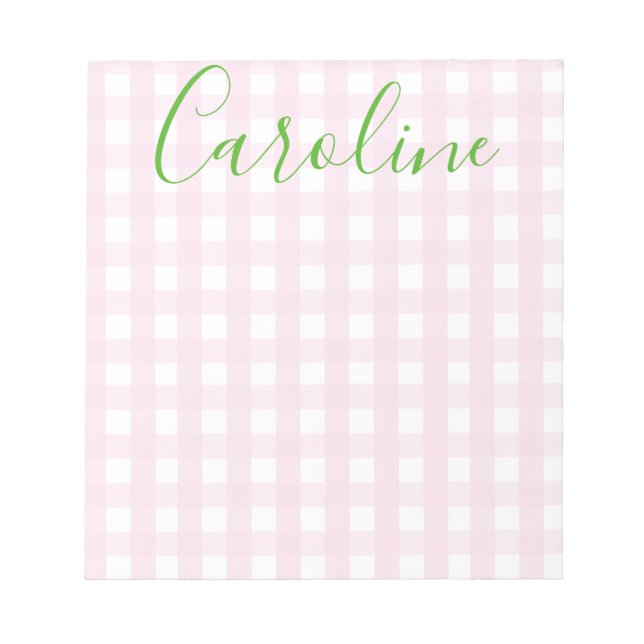 Bloc De Notas Notepad personalizada de Gingham y Script (Frente)