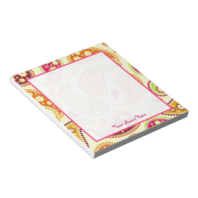 Bloc De Notas Notepad personalizado de Boho Paisley (Lado Derecho)