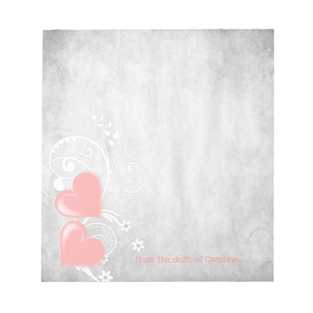 Bloc De Notas Notepad personalizado de corazones rosados de San  (Frente)