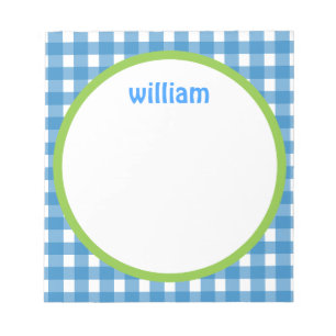 Bloc De Notas Notepad personalizado de Gingham azul y verde