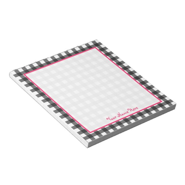 Bloc De Notas Notepad personalizado de Gray Gingham (Lado Derecho)