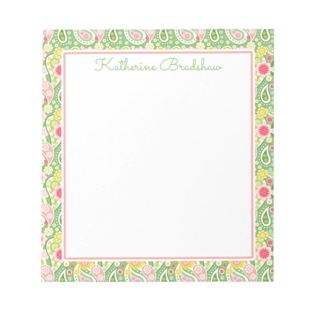 Bloc De Notas Notepad Preppy Pink and Green Paisley (Frente)
