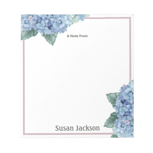 Bloc De Notas Notepad rosa y azul de hidrangea personalizada (Frente)