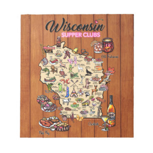 Bloc De Notas Notepad -Wisconsin Supper Club Map