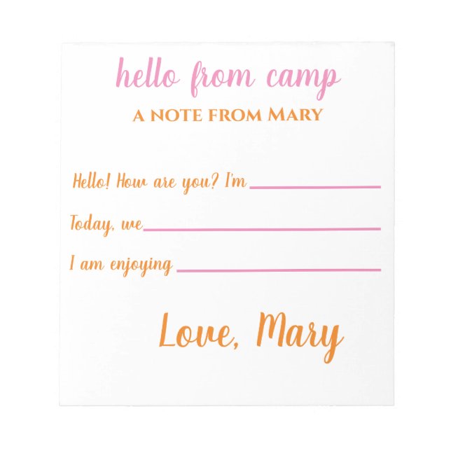 Bloc De Notas Notepads de campamento personalizados para Chicas (Frente)