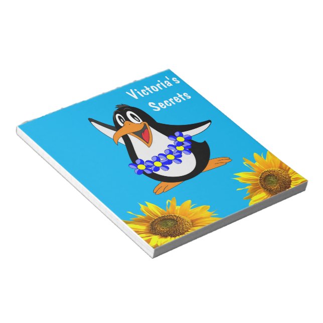 Bloc De Notas Notepads de girasol, floral de pingüino (Lado Derecho)