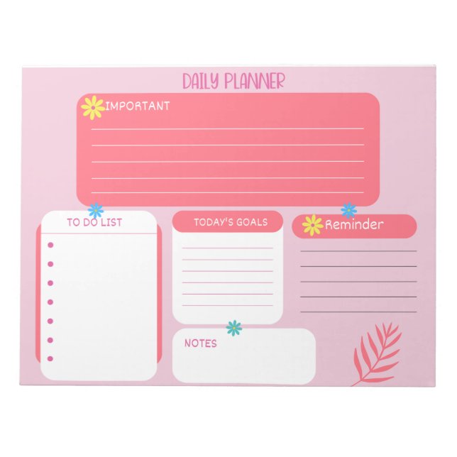 Bloc De Notas Notepads florales rosadas de Daily Planner (Frente)