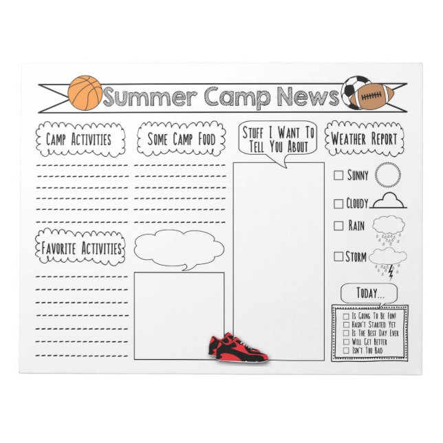 Bloc De Notas Noticias del campamento deportivo (Frente)