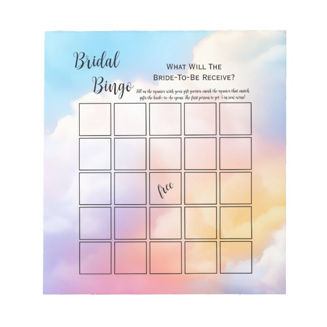 Bloc De Notas Nube nueve arcoíris Juego de Bingo para Fiesta de  (Frente)