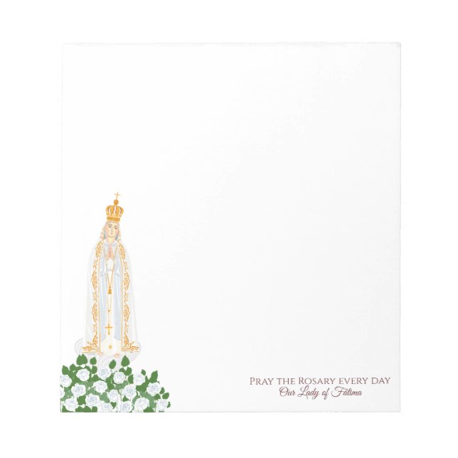 Bloc De Notas Nuestra Señora de Fátima y rosas blancas (Frente)
