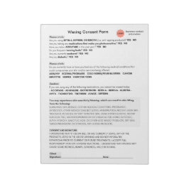 Bloc De Notas *Nuevo* Consentimiento de waxing del salón de bell