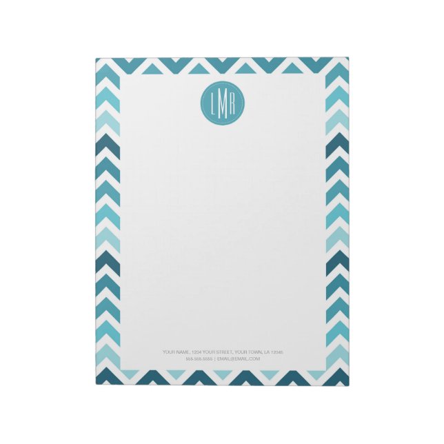Bloc De Notas Ocean Blue Chevron Ombre ZigZag Monogramado (Lado Izquierdo)