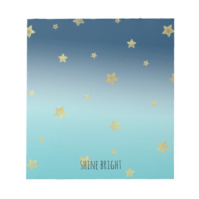 Bloc De Notas Oferta personalizada de Gold Stars Aqua Blue Ombre (Frente)