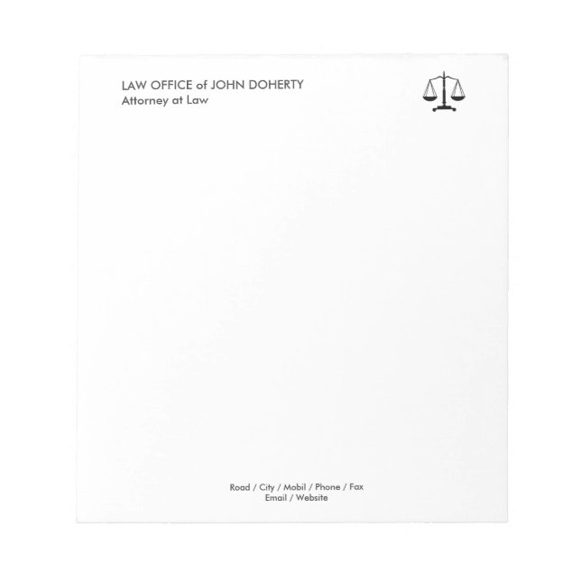 Bloc De Notas OFICINA DE DERECHO | Escalas Clásicas De Justicia (Frente)