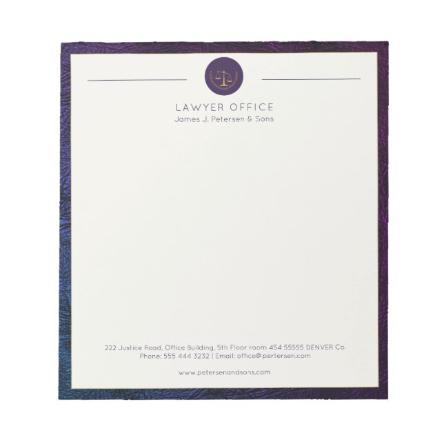 Bloc De Notas Oficina del abogado elegante profesional personali (Frente)