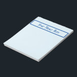 Bloc De Notas oficina residencial minimalista notas útiles texto<br><div class="desc">Portada de notas para el hogar u oficina páginas azul claro Minimalistas con el cuadro de nombre azul marino y Personalizar de texto de nombre con su nombre o texto para hacerlo especial para usted! 2 tamaños disponibles Puede transferir los diseños de VanOmmeren a otros productos de Zazzle.</div>