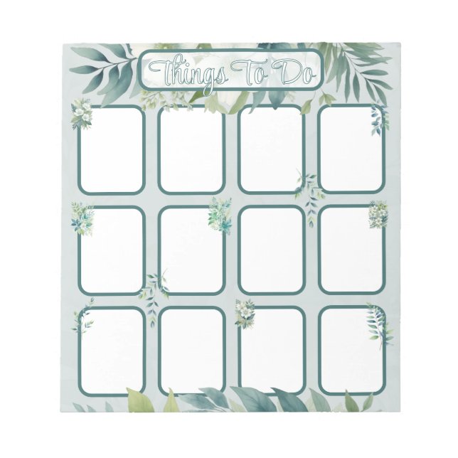 Bloc De Notas Olive Green Leaves To do List with sections (Frente)